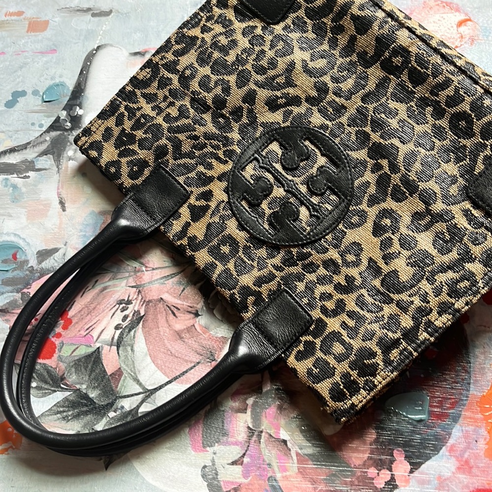Tory Burch Ella Leopard-Print Raffia Tote